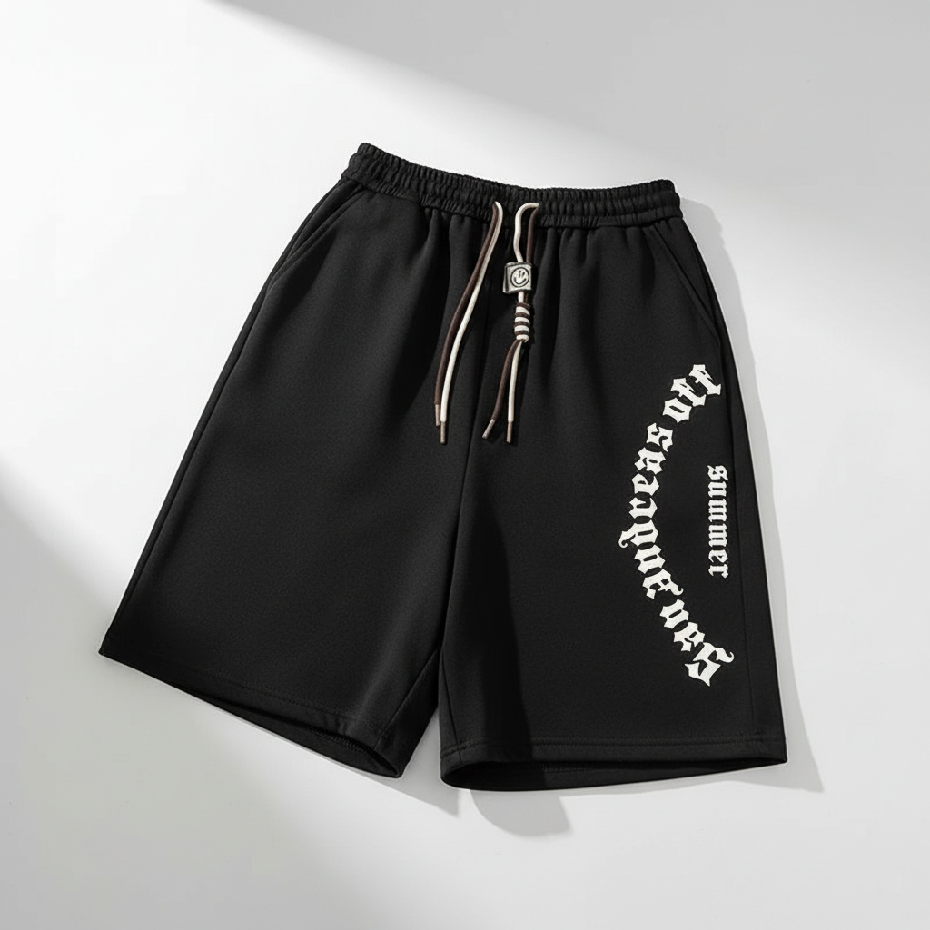 Oversized black shorts with Retro Letters