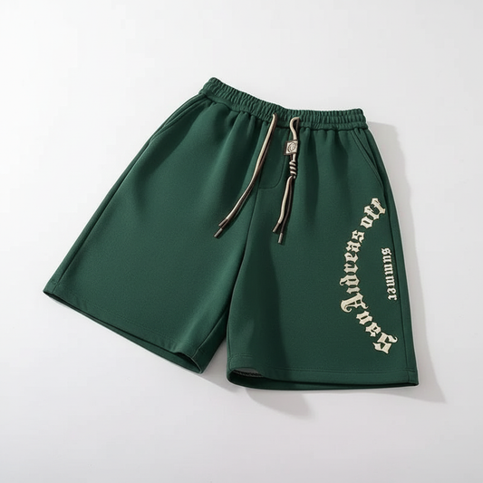 Oversized Green shorts with Retro Letters