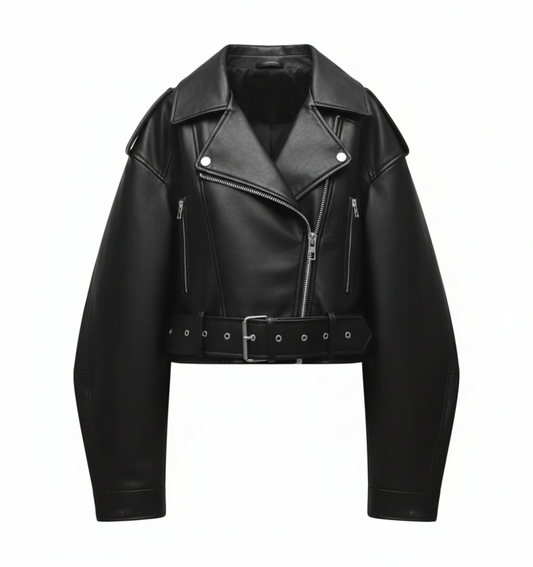 Vintage  Black Leather Biker Jacket 